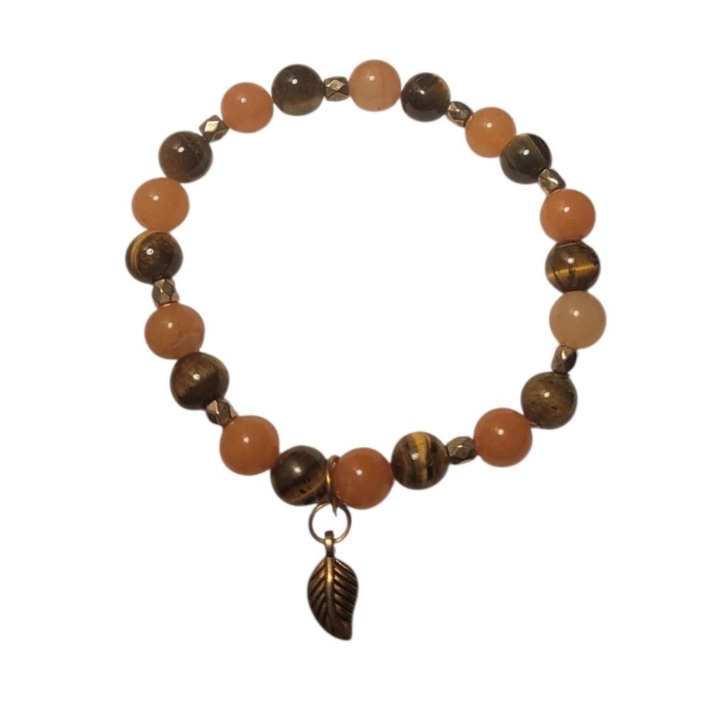 Elegant Beaded Bracelet with Leaf Charm - Picture 1 of 2